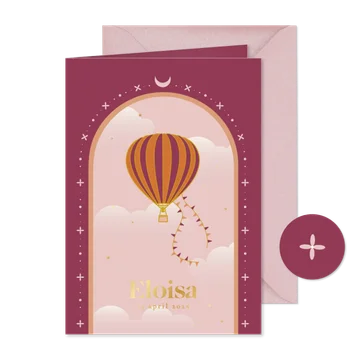 Trendy geboortekaartje met luchtballon en boog meisje